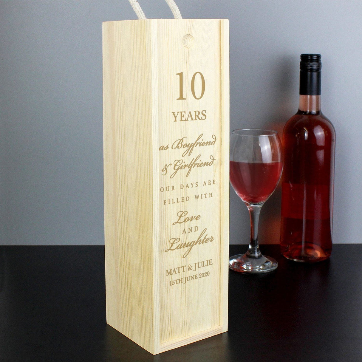 Personalised Wooden Wine Bottle Anniversary Box: 1 - Barware By Gift Moments