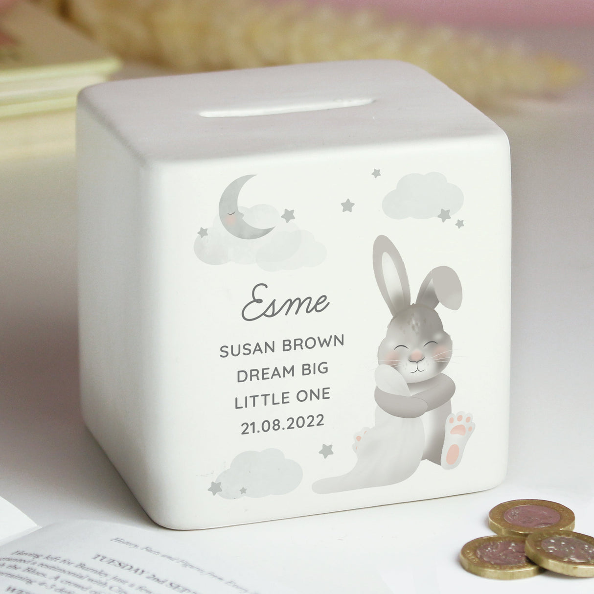 Personalised Baby Bunny Money Box: 4 - Money Boxes By Gift Moments