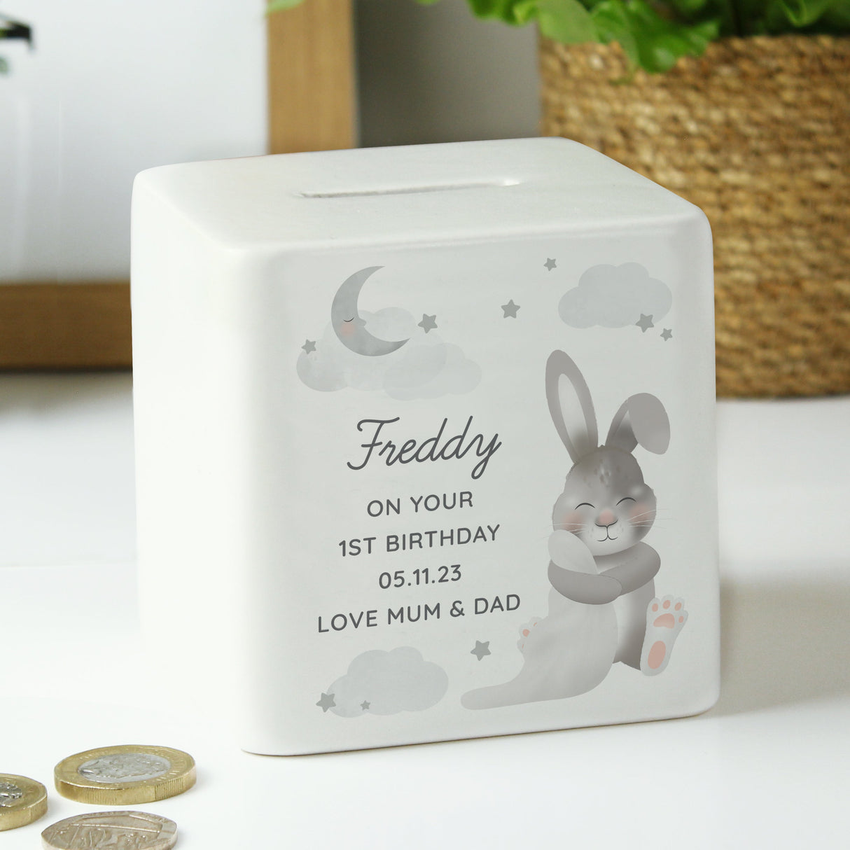 Personalised Baby Bunny Money Box: 3 - Money Boxes By Gift Moments