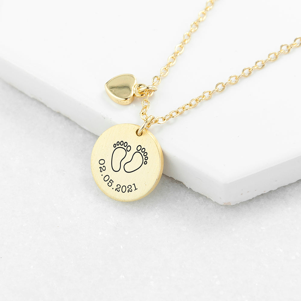 Personalised Baby Feet Heart & Disc Necklace: 1 - Gold - Necklaces By Gift Moments