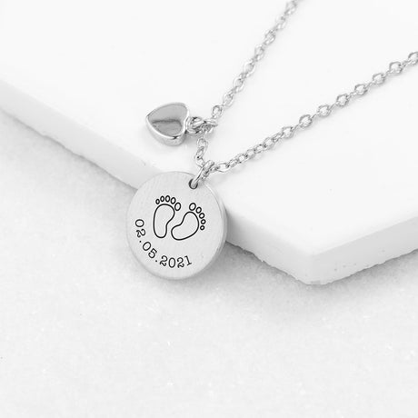 Personalised Baby Feet Heart & Disc Necklace: 3 - Silver - Necklaces By Gift Moments