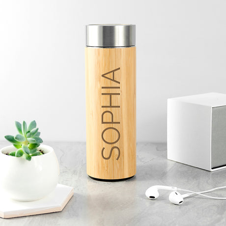 Personalised Bamboo Thermos Flask with Tea Strainer 360ml Default Title - Travel Mugs at Gift Moments