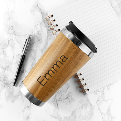 Personalised Eco-Friendly Bamboo Travel Mug: 1 - Sans Serif - Travel Mugs By Gift Moments