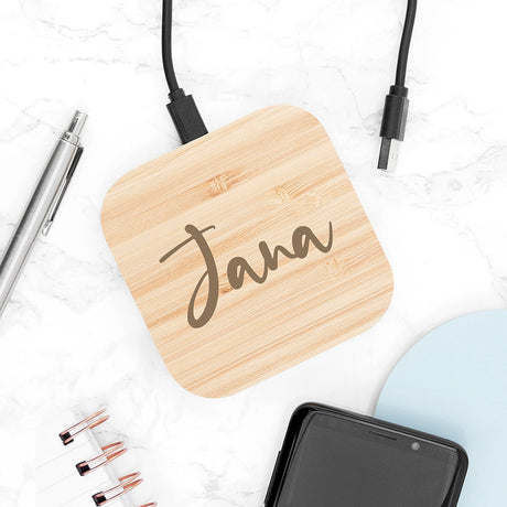 Personalised Eco-Friendly Bamboo Wireless Charger: 1 - Tech Accessories By Gift Moments