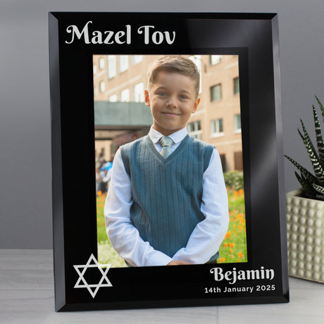 Personalised Black Glass Photo Frame for Mitzvah: 3 - Photo Frames By Gift Moments