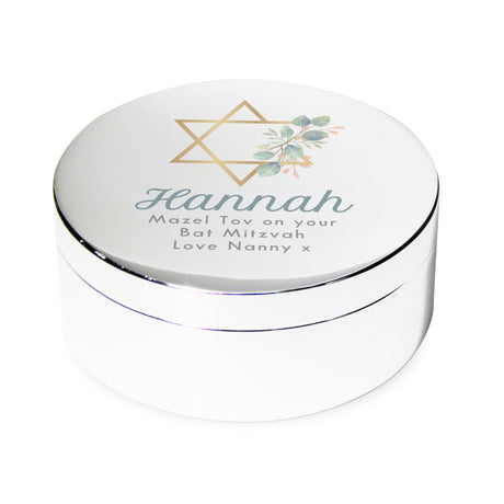 Personalised Bat Mitzvah Round Trinket Box: 5 - Trinket Boxes By Gift Moments