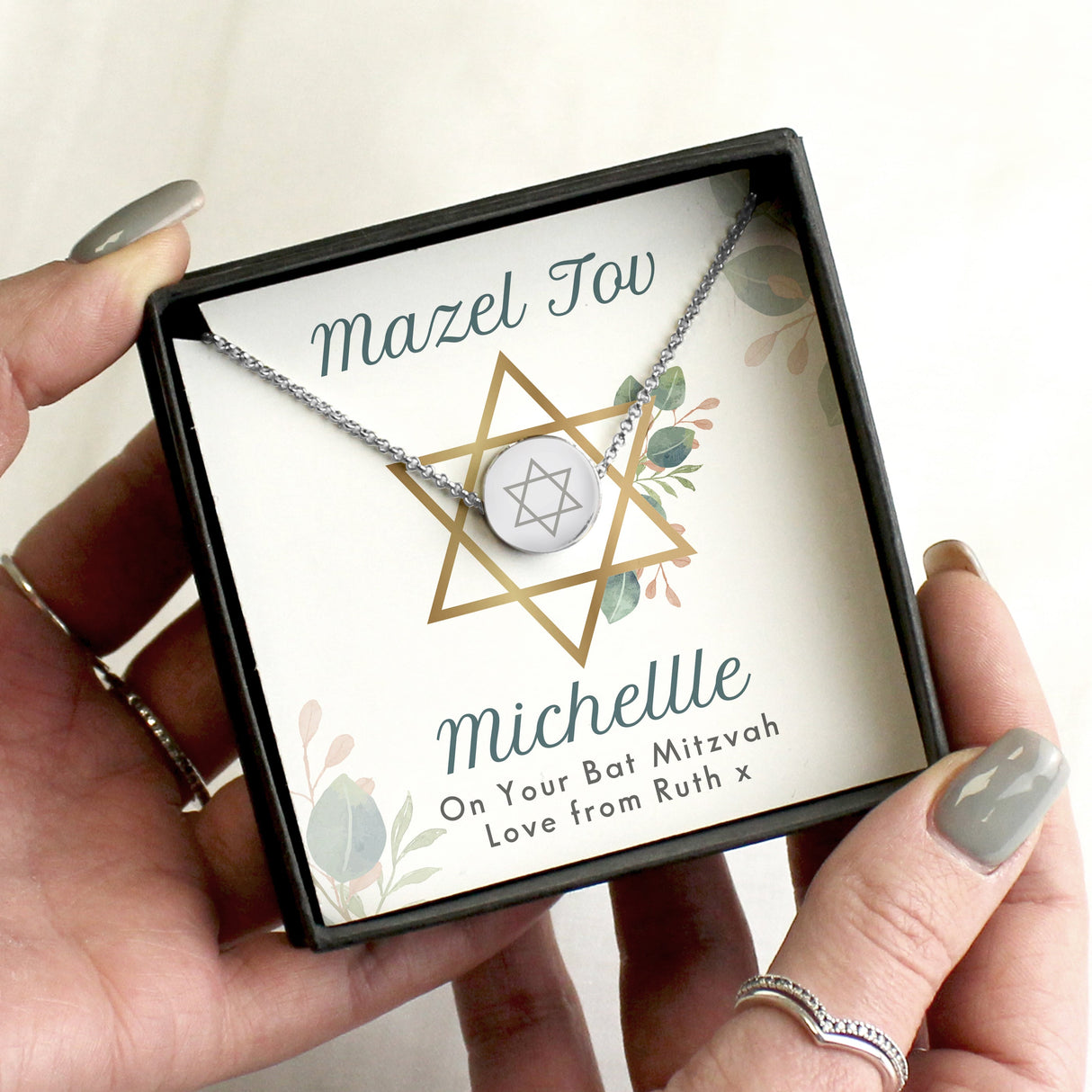 Personalised Bat Mitzvah Silver Tone Necklace: 1 - Necklaces By Gift Moments