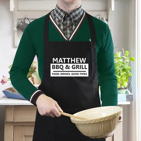 Personalised Black BBQ & Grill Apron: 1 - Aprons By Gift Moments