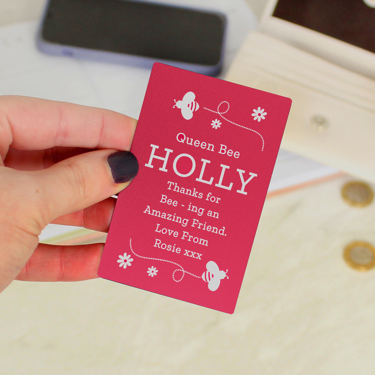 Personalised Bee Cerise Wallet Card: 1 - Wallet Cards By Gift Moments