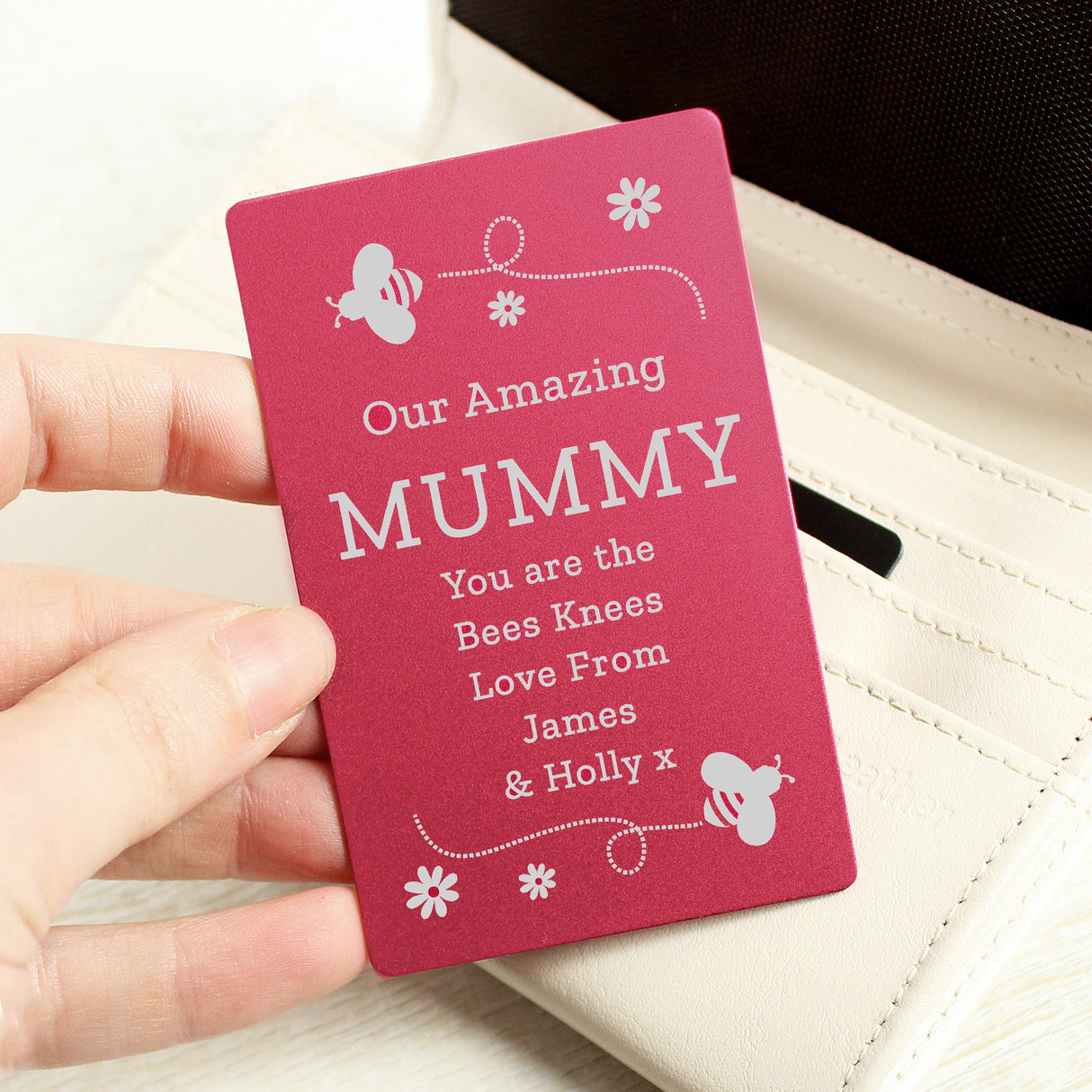 Personalised Bee Cerise Wallet Card: 4 - Wallet Cards By Gift Moments