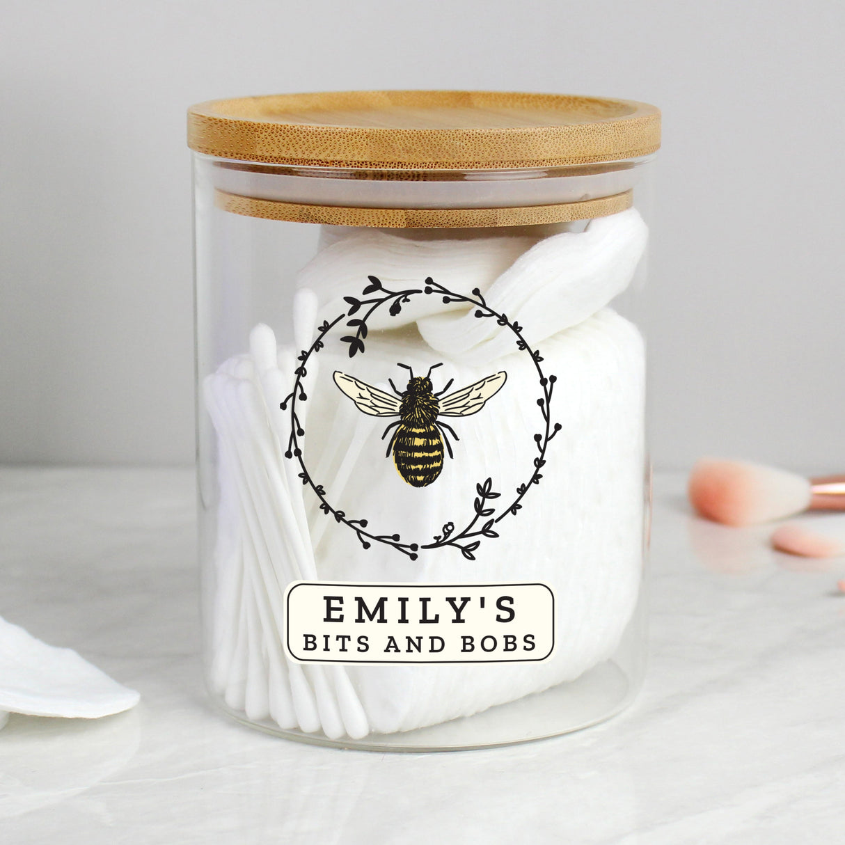 Personalised Bee Glass Jar with Bamboo Lid: 1 - Storage By Gift Moments