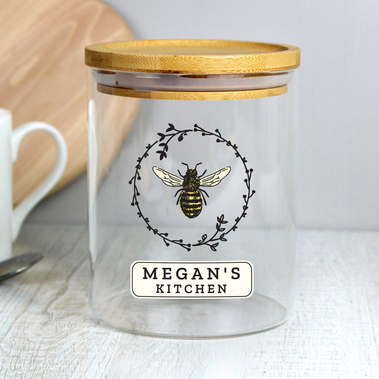 Personalised Bee Glass Jar with Bamboo Lid: 3 - Storage By Gift Moments