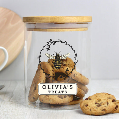 Personalised Bee Glass Jar with Bamboo Lid: 2 - Storage By Gift Moments