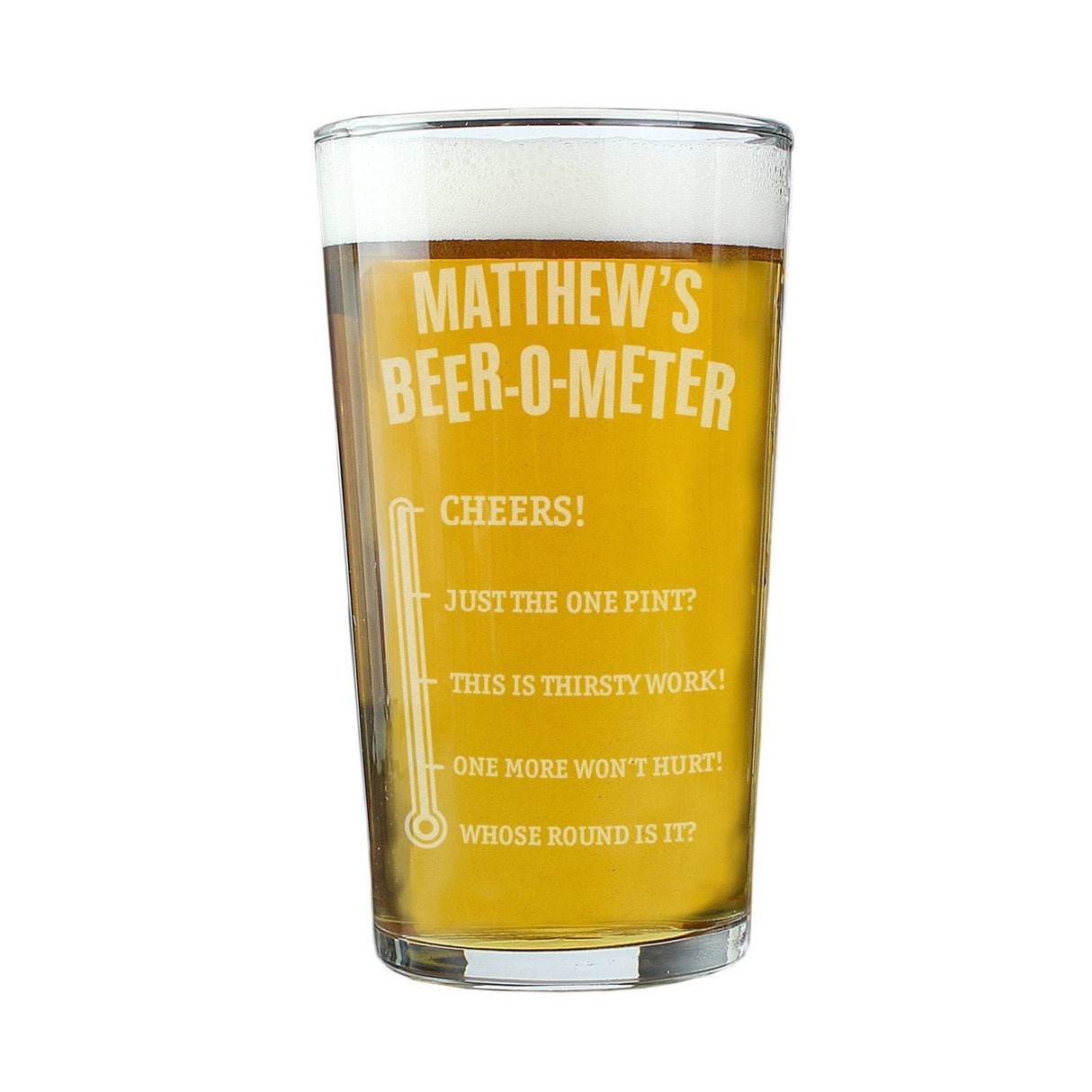 Personalised Beer-o-Meter Pint Glass: 3 - Beer Glasses By Gift Moments