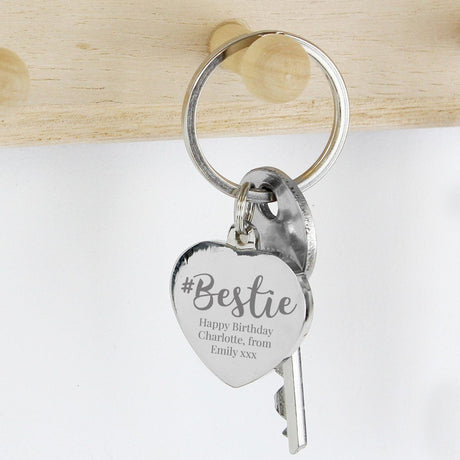 Personalised #Bestie Diamante Heart Keyring: 3 - Keyrings By Gift Moments