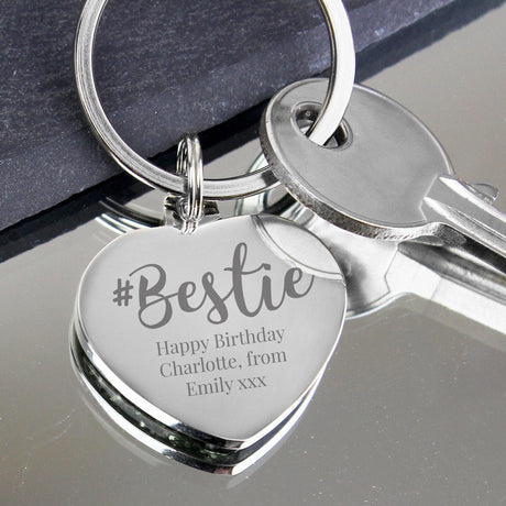 Personalised #Bestie Diamante Heart Keyring: 2 - Keyrings By Gift Moments