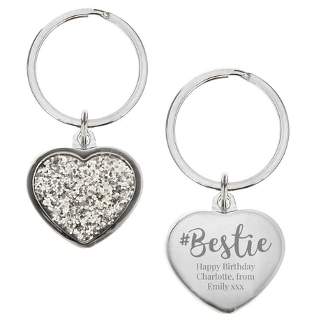 Personalised #Bestie Diamante Heart Keyring: 4 - Keyrings By Gift Moments