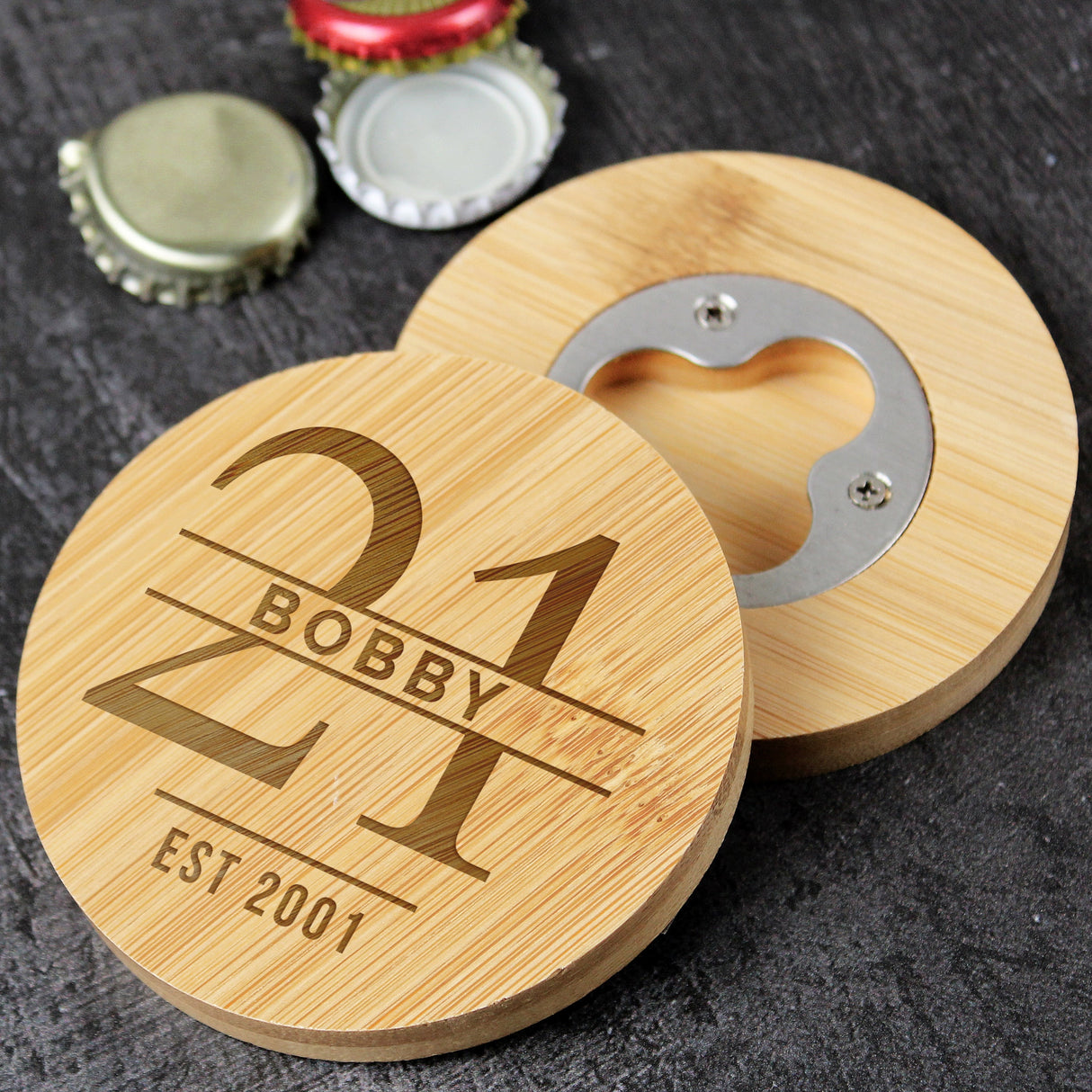 Personalised Bamboo Bottle Opener Coaster: 1 - Coasters By Gift Moments