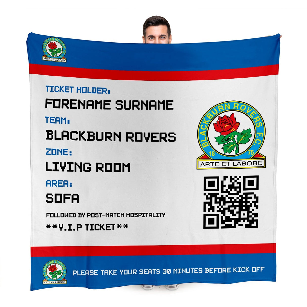 Blackburn Rovers FC Personalised Ticket Fleece Blanket: 1 - Blankets By Blackburn Rovers