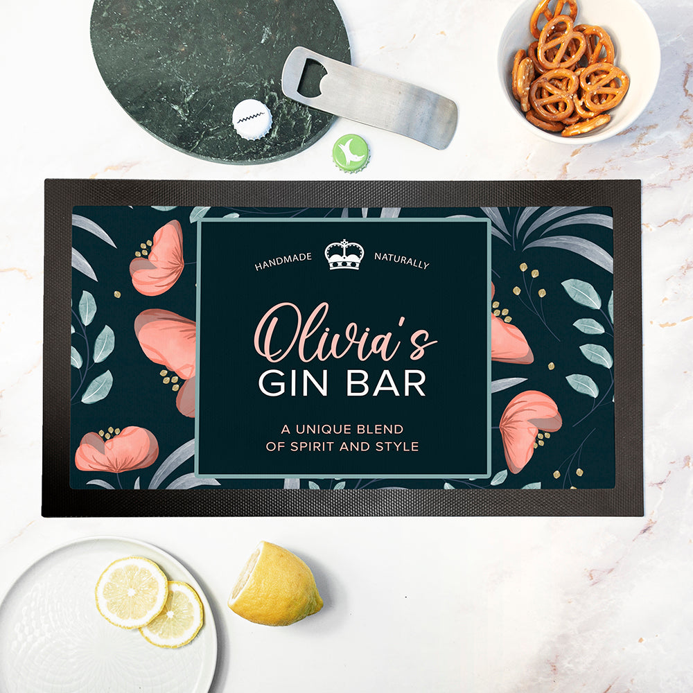 Personalised Blooming Gin Bar Mat: 1 - Barware By Gift Moments