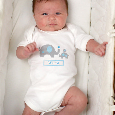 Personalised Blue Elephant Baby Vest 0-3 Months: 3 - Baby Clothing By Gift Moments