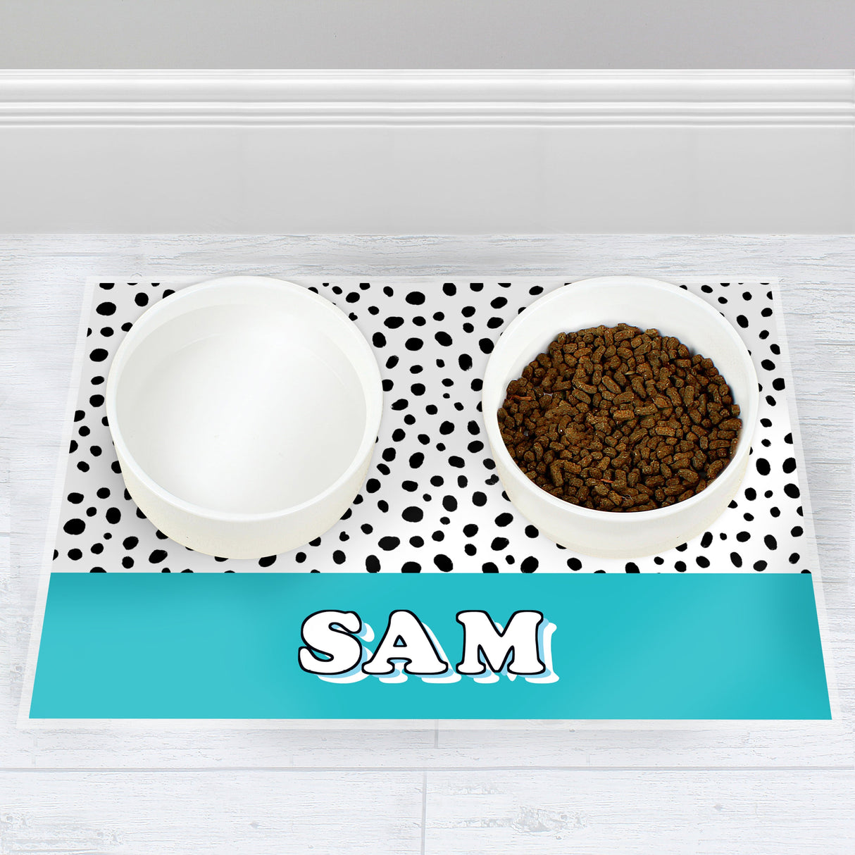 Personalised Blue Spots Dog Bowl Mat: 2 - Pet Products By Gift Moments