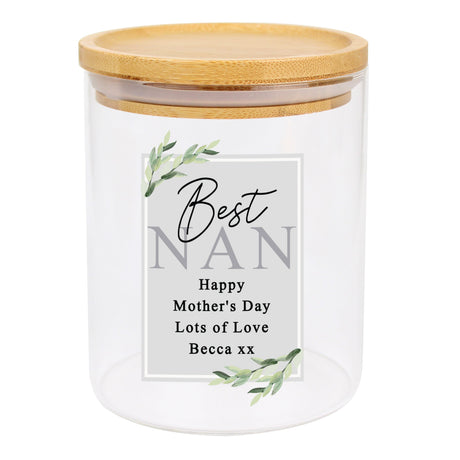 Personalised Botanical Glass Jar with Bamboo Lid: 5 - Storage By Gift Moments