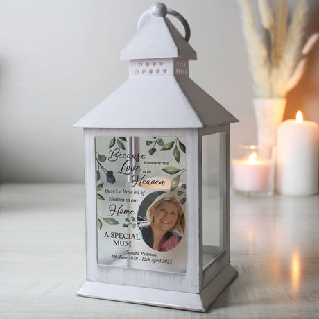 Personalised Botanical Memorial Lantern with Photo: 2 - LED Lighting By Gift Moments