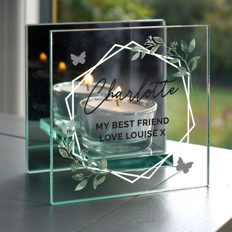 Personalised Botanical Glass Tea Light Holder: 3 - Candle Holders By Gift Moments