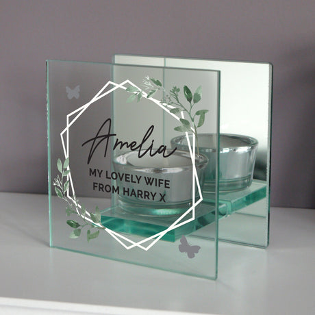 Personalised Botanical Glass Tea Light Holder: 2 - Candle Holders By Gift Moments