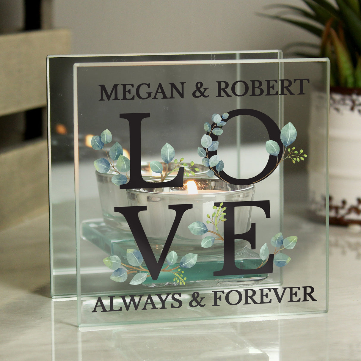 Personalised Botanical Glass Tea Light Holder: 2 - Candle Holders By Gift Moments