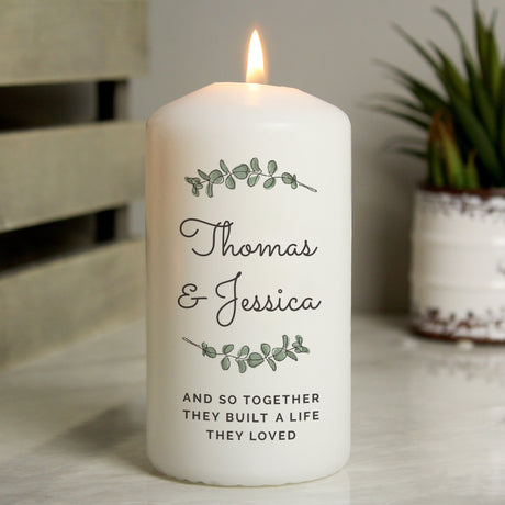 Personalised Botanical Pillar Candle: 2 - Candles By Gift Moments