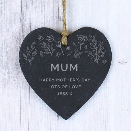 Personalised Botanical Slate Heart Decoration: 2 - Decorations By Gift Moments