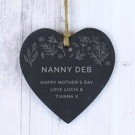 Personalised Botanical Slate Heart Decoration: 3 - Decorations By Gift Moments