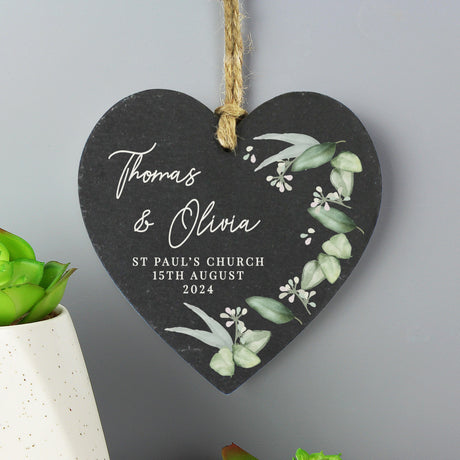 Personalised Botanical Slate Heart Ornament: 1 - Decorations By Gift Moments