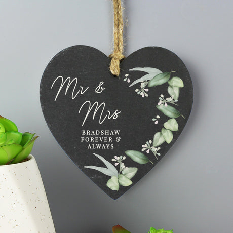 Personalised Botanical Slate Heart Ornament: 2 - Decorations By Gift Moments