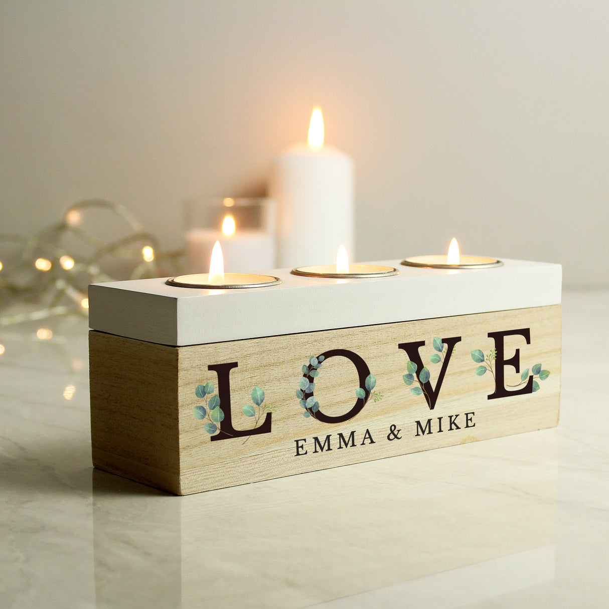 Personalised Botanical Triple Tea Light Holder: 1 - Candle Holders By Gift Moments