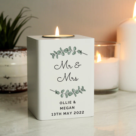 Personalised Botanical Wooden Tea Light Holder: 4 - Candle Holders By Gift Moments