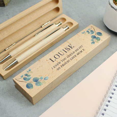 Personalised Eucalyptus Wooden Pen and Pencil Set: 1 - Pens & Pencils By Gift Moments