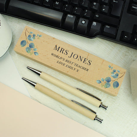 Personalised Eucalyptus Wooden Pen and Pencil Set: 4 - Pens & Pencils By Gift Moments