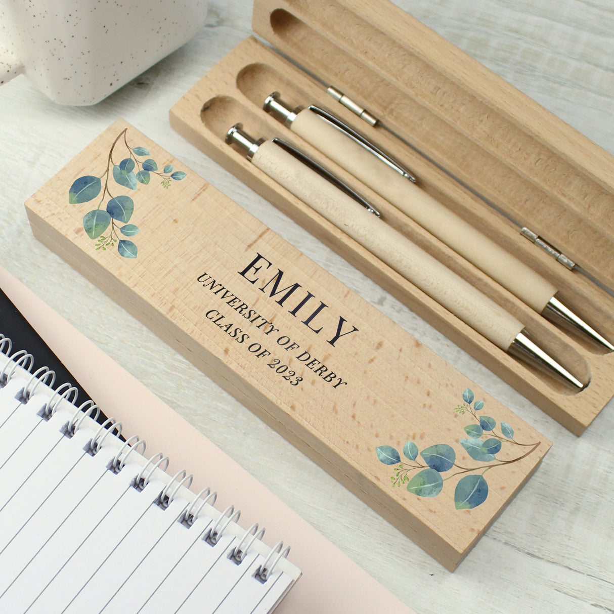 Personalised Eucalyptus Wooden Pen and Pencil Set: 3 - Pens & Pencils By Gift Moments