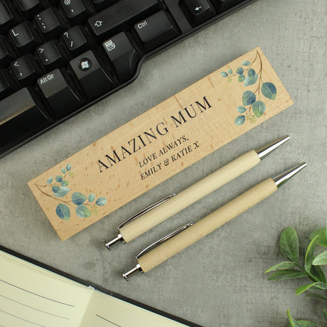 Personalised Eucalyptus Wooden Pen and Pencil Set: 8 - Pens & Pencils By Gift Moments