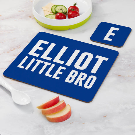 Personalised Bro Placemat & Coaster Set: 4 - Little Bro - Placemats By Gift Moments