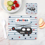 Personalised Boy’s Placemat and Coaster Set: 3 - Helicopter - Placemats By Gift Moments