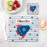 Personalised Boy’s Placemat and Coaster Set: 2 - Rocket - Placemats By Gift Moments