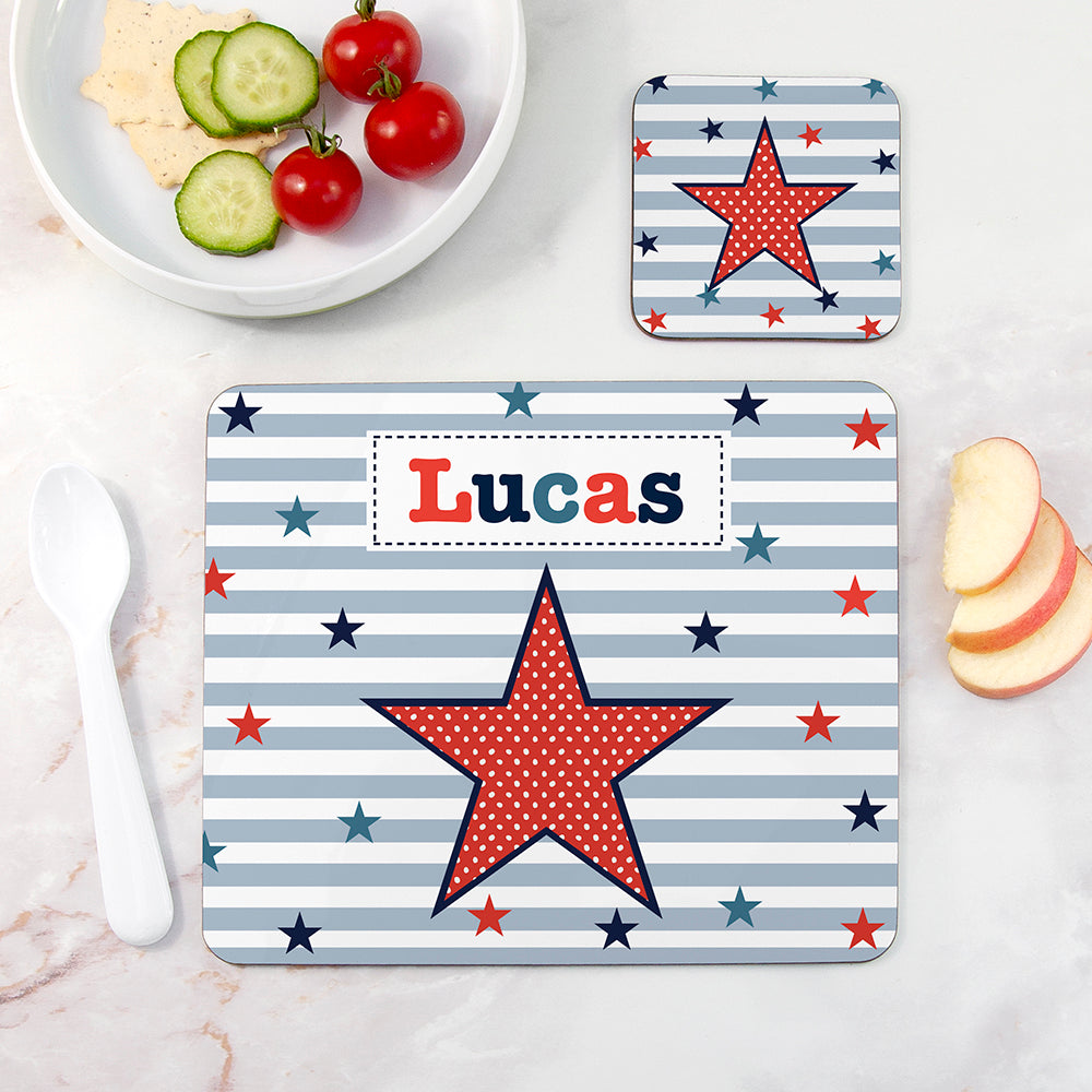 Personalised Boy’s Placemat and Coaster Set: 4 - Star - Placemats By Gift Moments