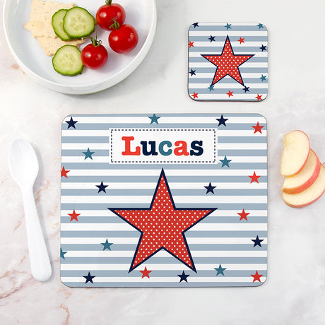 Personalised Boy’s Placemat and Coaster Set: 4 - Star - Placemats By Gift Moments