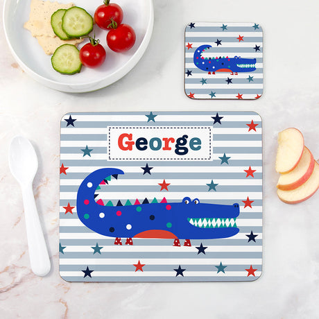 Personalised Boy's Placemat & Coaster Sets Crocodile - Placemats at Gift Moments