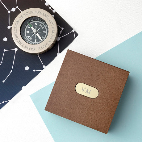 Personalised Brass Travel Compass & Wooden Box: 3 - Compasses By Gift Moments