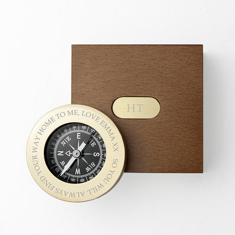 Personalised Brass Travel Compass & Wooden Box: 9 - Compasses By Gift Moments